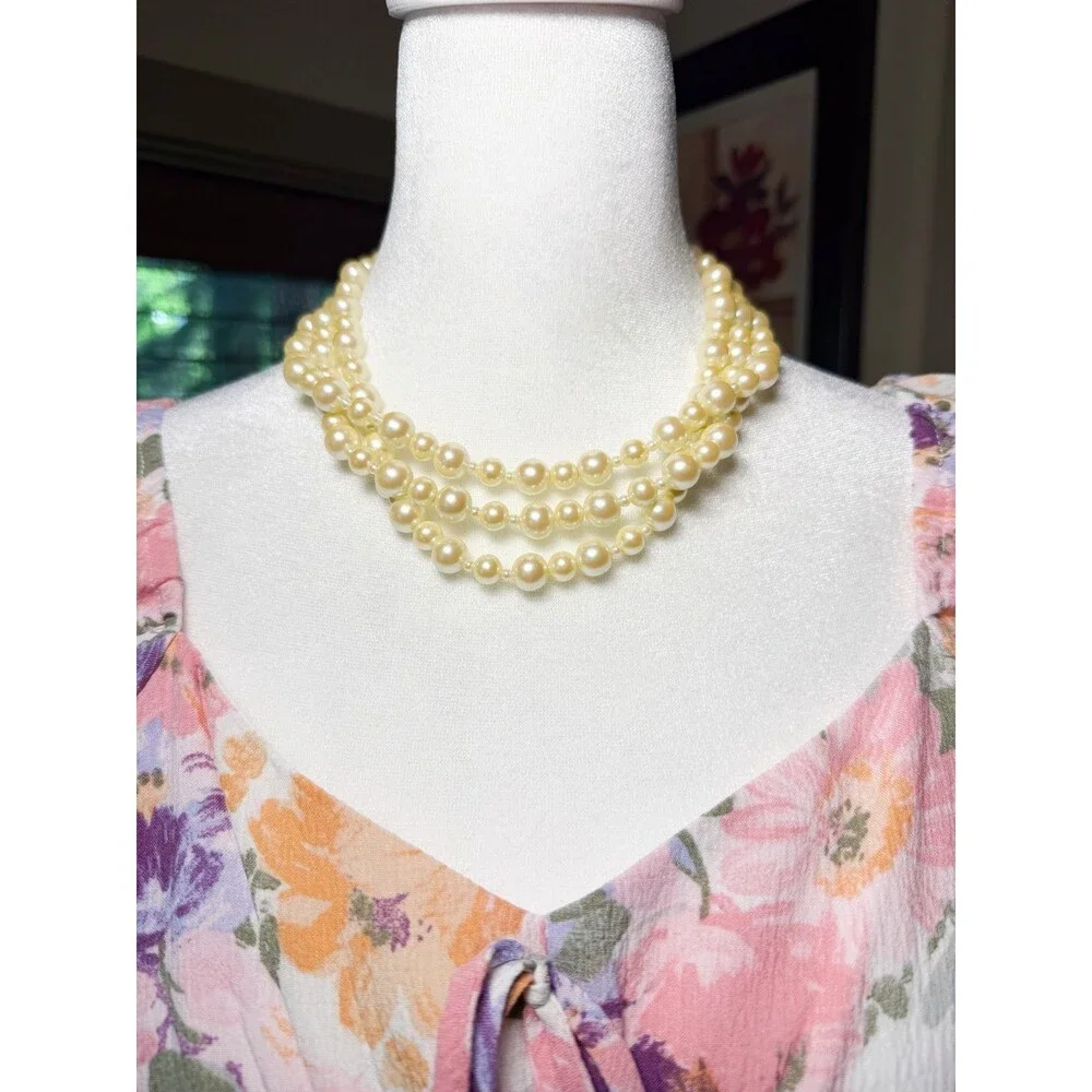 Rare Vintage Gay Boyer triple strand pearl necklace gold seashell clasp